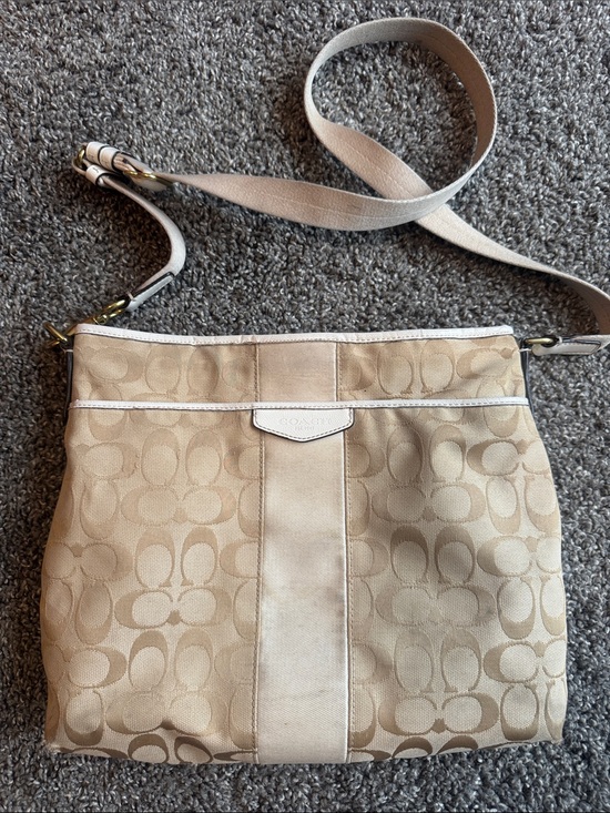 Coach Handbags - Coach Tan Signature Canvas Crossbody Bag style# F28502